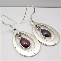 925 Sterling Silver Garnet Earrings 1.7"