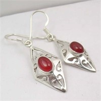 925 Sterling Silver Carnelian Earrings 1.7"