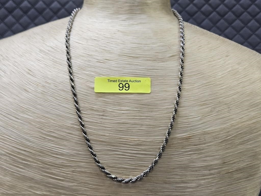 18" BOLD STERLING SILVER ROPE NECKLACE, 24 GRAMS