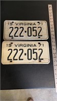Pair of 1971 Virginia license plates