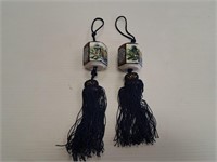 JAPANESE SCROOL WEIGHT STONE WITH BLUE TASSELS