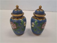PAIR OF BLUE CHINESE CLOISONNE LIDDED URNS