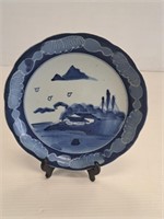 ANTIQUE BLUE AND WHITE BLUE SEASIDE SCENE PLATE
