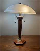 Walnut Nickel Deco Dome Table Lamps