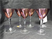6 CLEAR & CRANBERRY IRIDESCENT 5.75 “ GLASSES