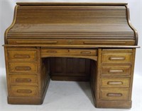 Vintage Raised Panel Oak S Roll Top Desk