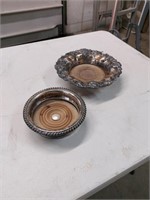 2 silverplate wood bottom bowls