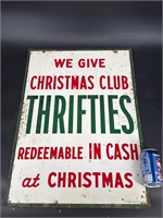 VINTAGE SINCLAIR THRIFTIES DOUBLE SIDED METAL SIGN