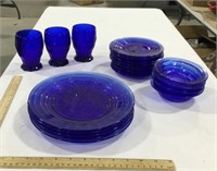 Blue glass dishware set