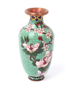 Chinese Cloisonne Vase with Hibiscus Flowers