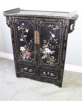 Hand Painted Black Lacquer Cupboard / Chest