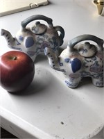 2 Small Ceramic Elephant Teapots