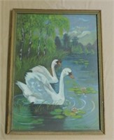 Alma Baugh Watercolor on Board of Swans, Signed.