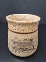 Rustic Artistian Pottery Vase vtg , Signed