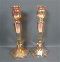 2 Fenton Grecian Gold # 349 Paneled Candlesticks