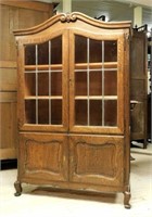 Louis XV Style Leaded Glass Oak Bookcase.