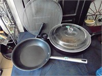 LARGE DEEP FRYING PAN WITH GLASS LID & SMALL PAN