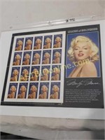 Uncut sheet of Marilyn Monroe U.S. Postage Stamps