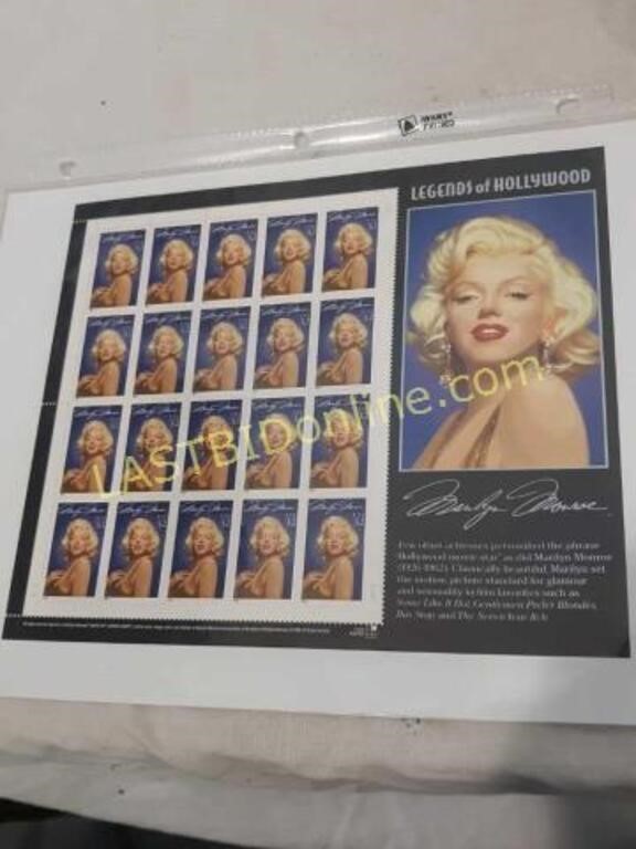 Uncut sheet of Marilyn Monroe U.S. Postage Stamps