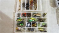 2 FISHING BOXES W/LURES, WORMS, TACKLE