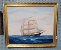 O/C NAVAL SCENE BY OLIVER HILBERTSON (?) 34x29