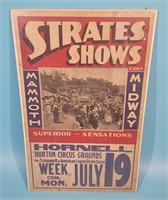 Strates Shows Circus Poster Hornell Circus Grounds