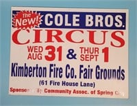 Cole Bros. Circus Kimberton Fire Co. Advertising P