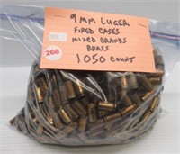 (1,050) 9mm luger brass fired cases mixed brands.