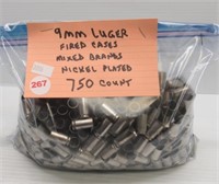 (750) 9mm luger nickel plated fired cases mixed