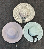 3 Ladies Woven Wide-Brim Hats