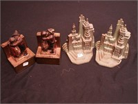 Two pairs of cast metal bookends: one set