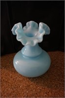 French Blue Opaline Ruffle Vase