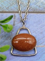 GENUINE STONE PENDANT ON CHAIN NECKLACE ROCK STONE