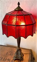 Vintage Red Leaded Glass Lamp