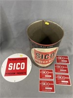 Sico Oil Can with Plaques and Sign