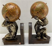 Pair Of Vintage Atlas With Globe Bookends