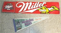 MILWAUKEE BUCKS PENNANT & TIN MILLER BEER SIGN