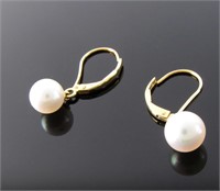 Pair of 18K Yellow Gold Pearl Earrings