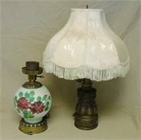 Hand Painted Glass and Gilt Metal Lamps.