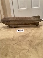 Large Pressed Tin Zeppelin Toy with Wheels