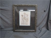 Framed Colored Drawing Of Three Young Children