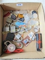Box lot of locks, keys, tokens