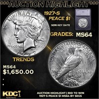 ***Auction Highlight*** 1927-s Peace Dollar 1 Grad