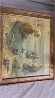 Antique Framed Mom with Children by Ocean Print /