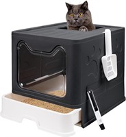 Foldable Cat Litter Box w/ Lid, Enclosed Cat Potty