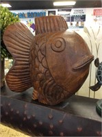 Large carved wooden fish decor
