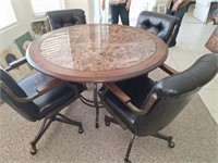 FAUX MARBLE TABLE & 4 CHAIRS (2 DAMAGED)
