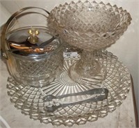 Vtg Anchor Cut Glass Serving Set- Ice+