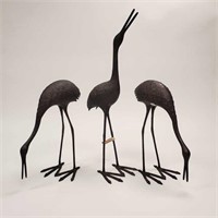 3 bronze garden cranes - 37" tallest