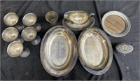 Group of silver plate trays & cups